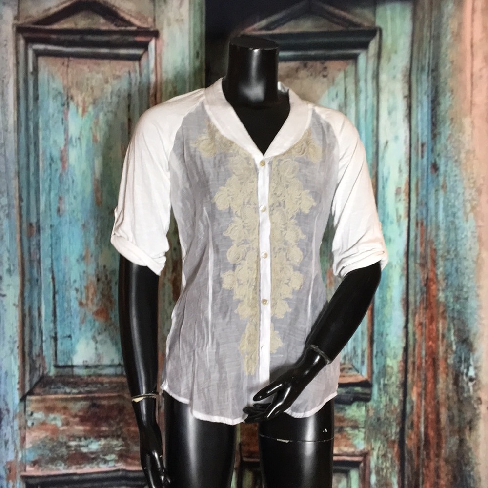 NIC + ZOE White Sheer Embroidered Blouse